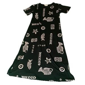 Copa Cabana Blk/White Stretch T-Shirt Knit Fish Starfish Print Dress Small VTG